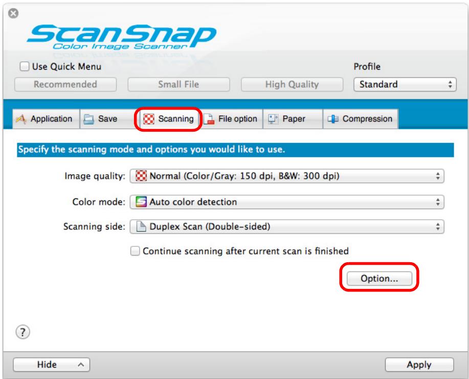 FUJITSU SCANSNAP S1300I DELUXE - Click the [Option] button in the [Scanning] tab. - 1