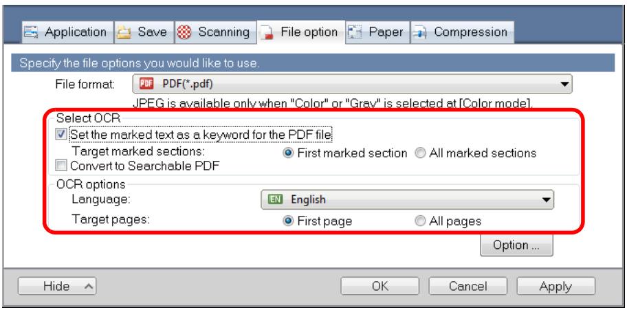 FUJITSU SCANSNAP S1300I DELUXE - Select the [Set the marked text as a keyword for the PDF file] check box. - 1