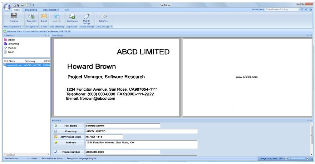 FUJITSU SCANSNAP S1300I DELUXE - Check the scanned card image and the text recognition result. - 1