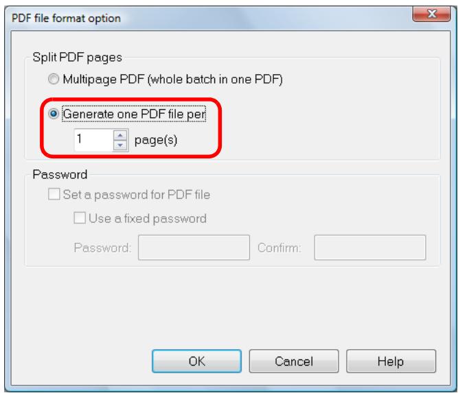 FUJITSU SCANSNAP S1300I DELUXE - Select [Generate one PDF file per (n) page(s)] and enter the number of pages to split. - 1