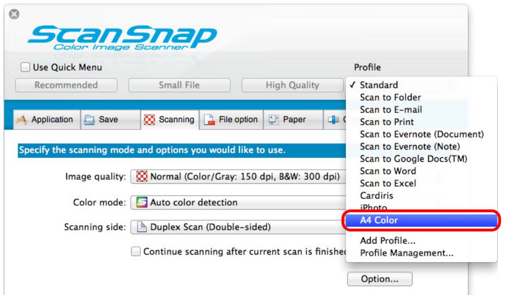 FUJITSU SCANSNAP S1300I DELUXE - Select a profile from the [Profile] pop-up menu. - 1