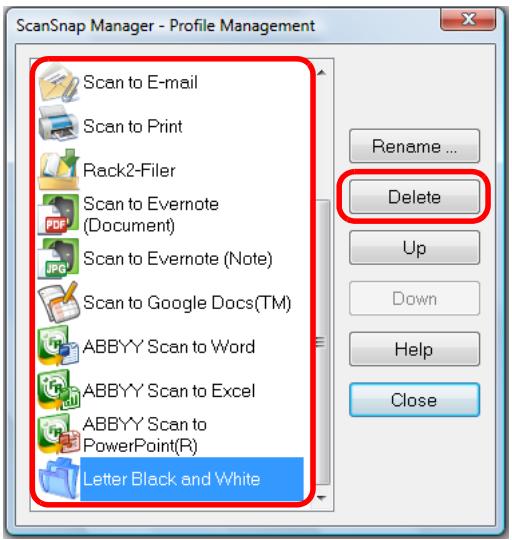 FUJITSU SCANSNAP S1300I DELUXE - Select a profile and click the [Delete] button. - 1