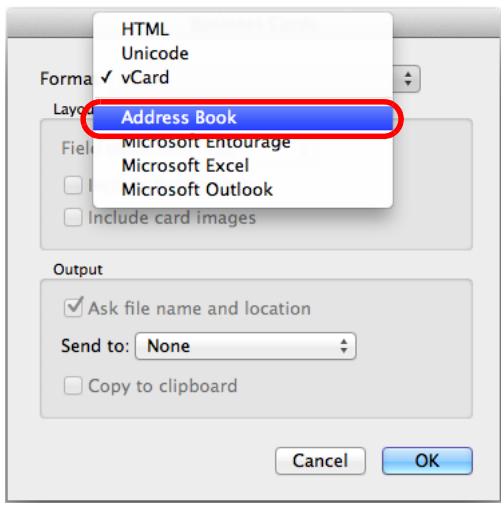 FUJITSU SCANSNAP S1300I DELUXE - Select [Address Book] in the [Format] pop-up menu. - 1