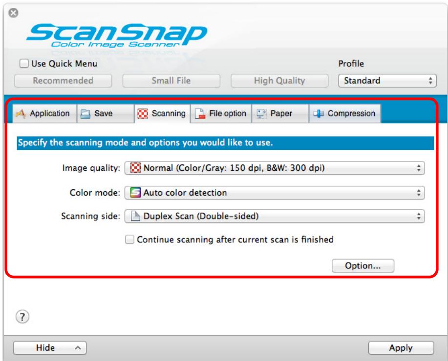 FUJITSU SCANSNAP S1300I DELUXE - Configure the scan settings in each tab. - 1