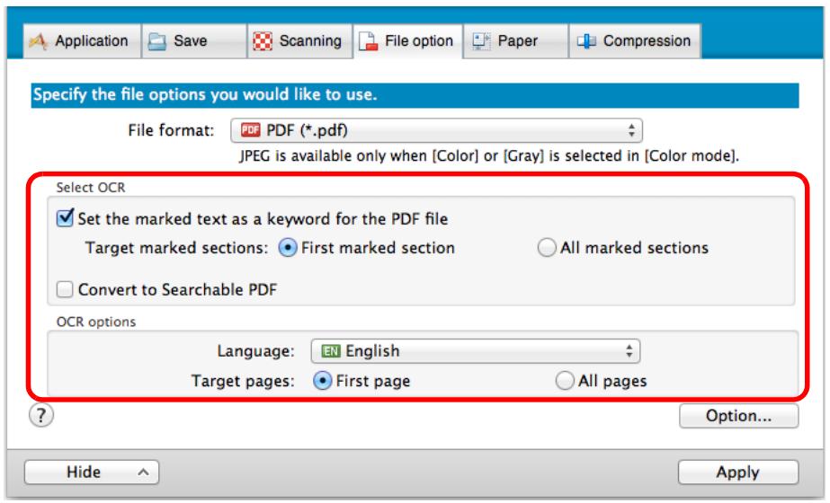 FUJITSU SCANSNAP S1300I DELUXE - Select the [Set the marked text as a keyword for the PDF file] checkbox. - 1