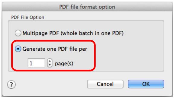 FUJITSU SCANSNAP S1300I DELUXE - Select [Generate one PDF file per (n) page(s)] and enter the number of pages to split. - 1