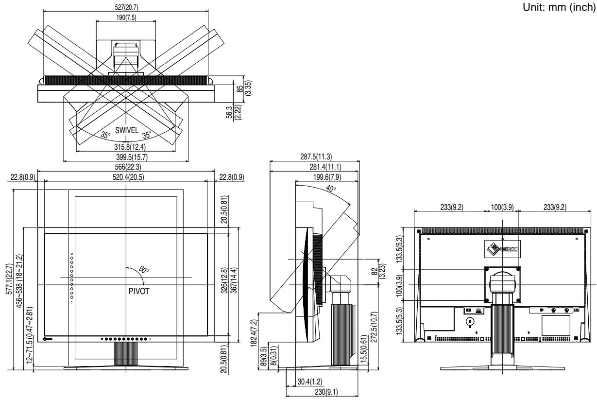 EIZO FLEXSCAN SX2762W - Outside Dimensions - 2