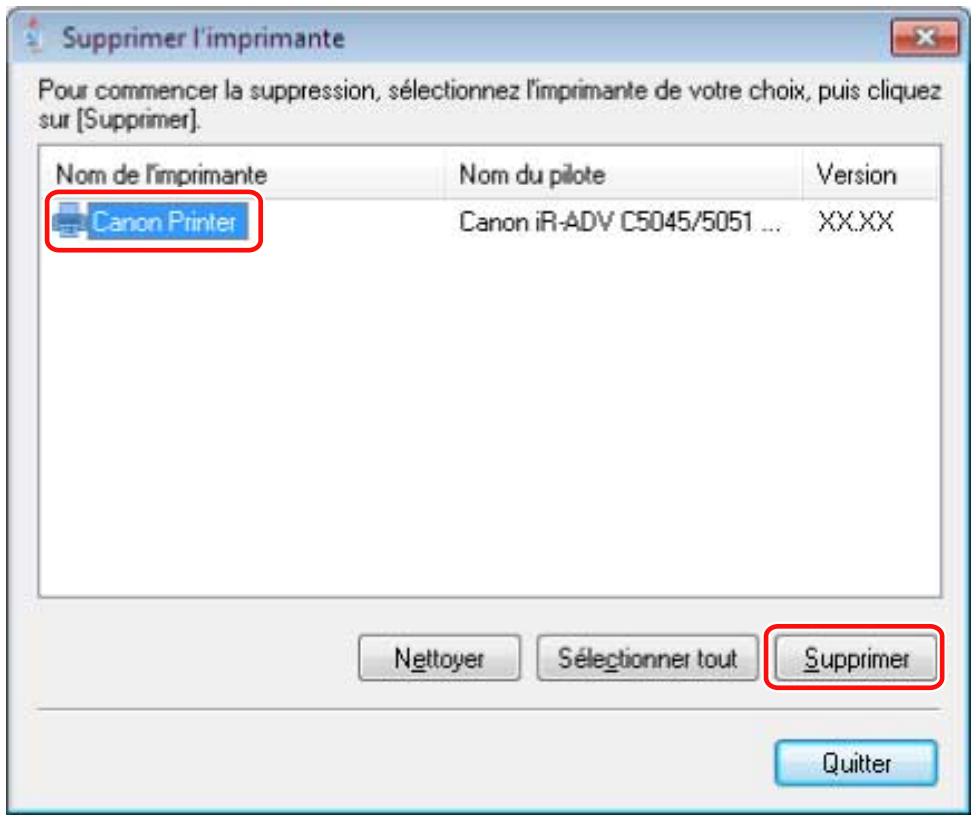 CANON IR 2202N - Cliquez sur le nom du périphérique que vous souhaitez désinstaller  cliquez sur [supprimer]. - 1
