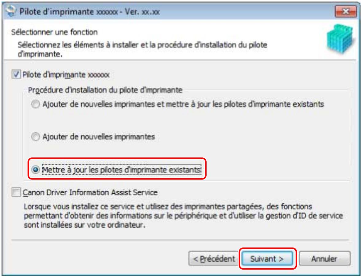 CANON IR 2202N - Sélectionnez [mettre à jour les pilotes d'imprimante existants] pour [procédure d'installation du pilote d'imprimante] → cliquez sur [suivant]. - 1