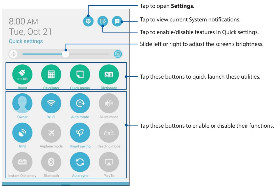 ASUS TRANSFORMER PAD TF303K-1D013A - Quick settings - 1