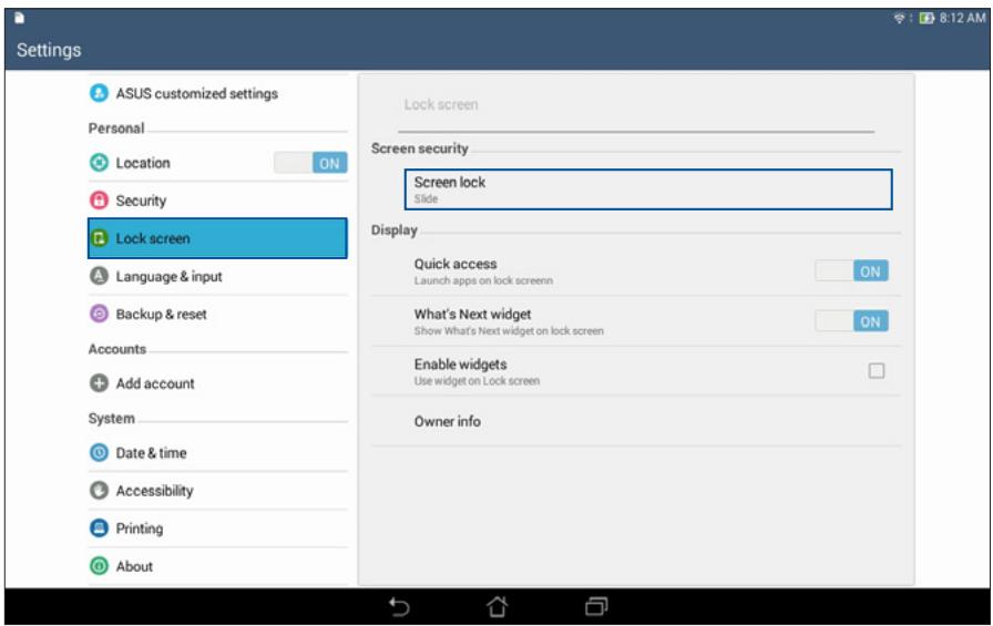 ASUS TRANSFORMER PAD TF303K-1D013A - Customizing your lock screen - 2