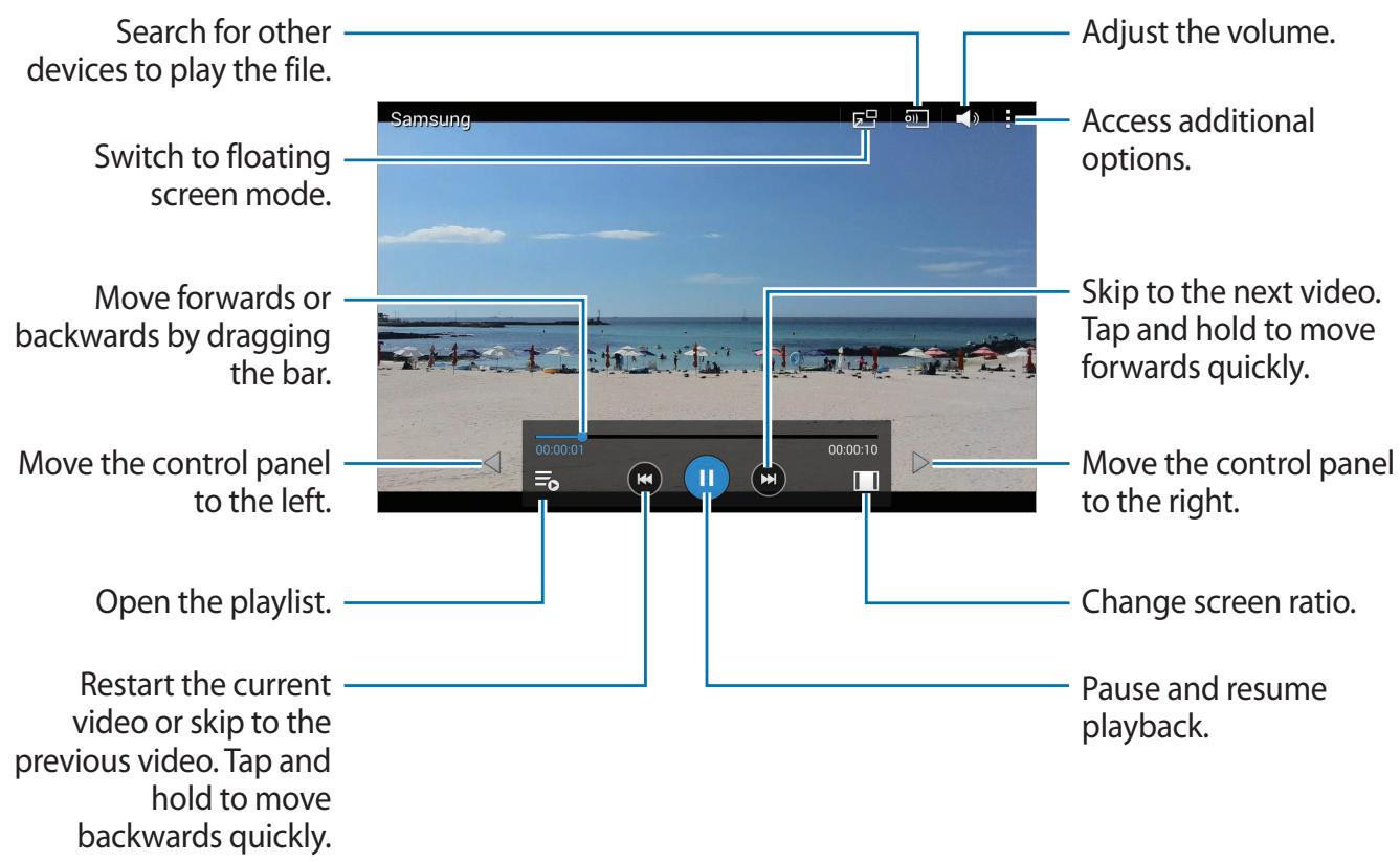 Search for other devices to play the file. Switch to floating screen mode. Move forwards or backwards by dragging the bar. Move the control panel to the left. Open the playlist. Restart the current video or skip to the previous video. Tap and hold to move backwards quickly. Adjust the volume. Access additional options. Skip to the next video. Tap and hold to move forwards quickly. Move the control panel to the right. Change screen ratio. Pause and resume playback.