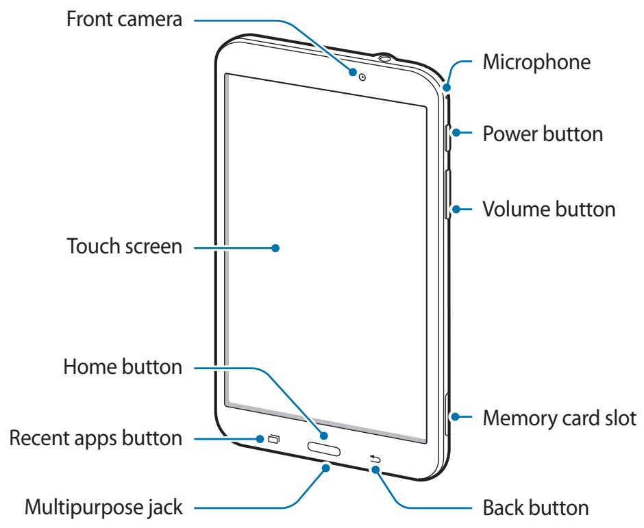 Front camera Microphone Power button Volume button Touch screen Home button Memory card slot Recent apps button Back button Multipurpose jack