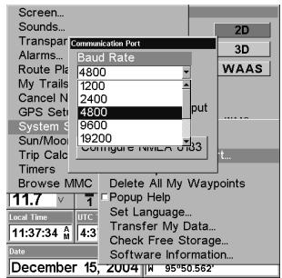 LOWRANCE 3500C - Communications Port Configuration - 3