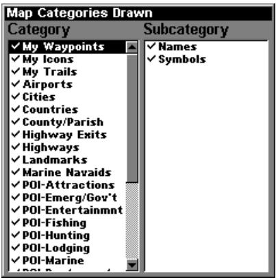 LOWRANCE 3500C - Map Detail Category Selection - 1