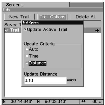 LOWRANCE 3500C - Trail Update Rate (Time, Distance) - 2