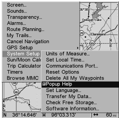 LOWRANCE 3500C - Pop-up Help - 1