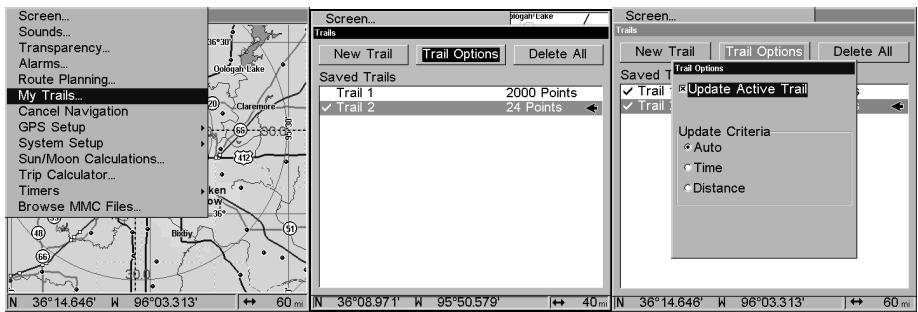 LOWRANCE 3500C - Press MENU|MENU| to MY TRAILS|ENT. - 1