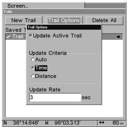 LOWRANCE 3500C - Trail Update Rate (Time, Distance) - 1