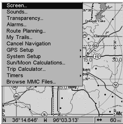LOWRANCE 3500C - Once in the Screen menu: - 1