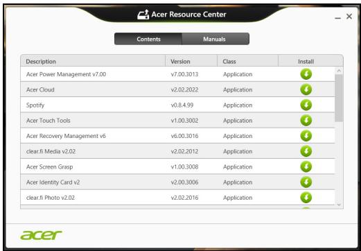 ACER ASPIRE SWITCH 10 SW5-011 - You should see the Contents section of the Acer Resource Center. - 3