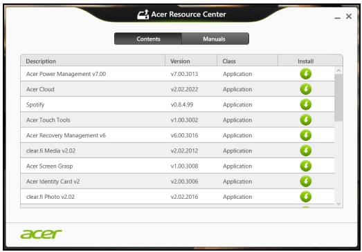 ACER ASPIRE SWITCH 10 SW5-011 - You should see the Contents section of the Acer Resource Center. - 1