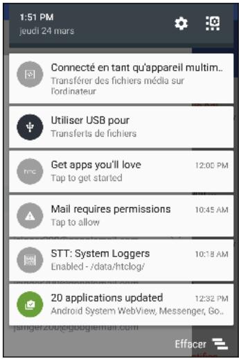 HTC 10 - Panneau notifications - 2
