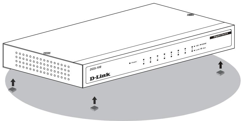 D-LINK DGS-108 - Attaching the Rubber Feet - 1