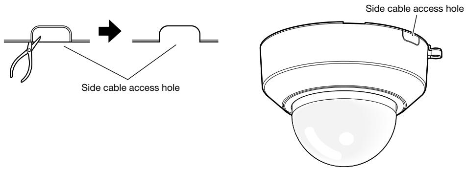 PANASONIC WV-SF332E - Using the side cable access hole - 1