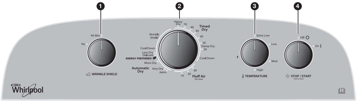 WHIRLPOOL 3LWED4705FW - Control Panel & Features - 1
