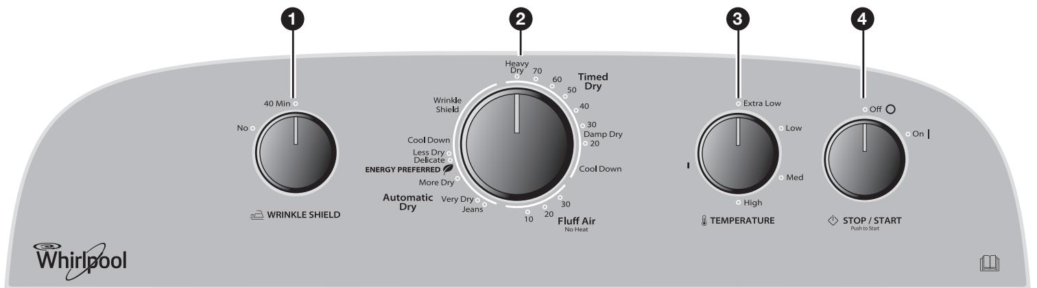 WHIRLPOOL 3LWED4705FW - Tableau de commande et caractéristiques - 1