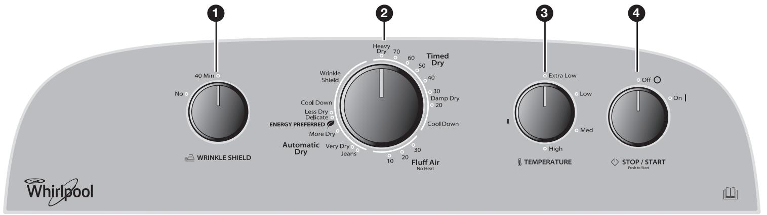 WHIRLPOOL 3LWED4705FW - Bedienfeld und Funktionen - 1