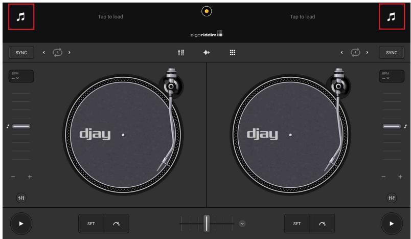 PIONEER DJ DDJ-FLX2 - Appuyez sur en haut de l'écran principal de djay. - 1
