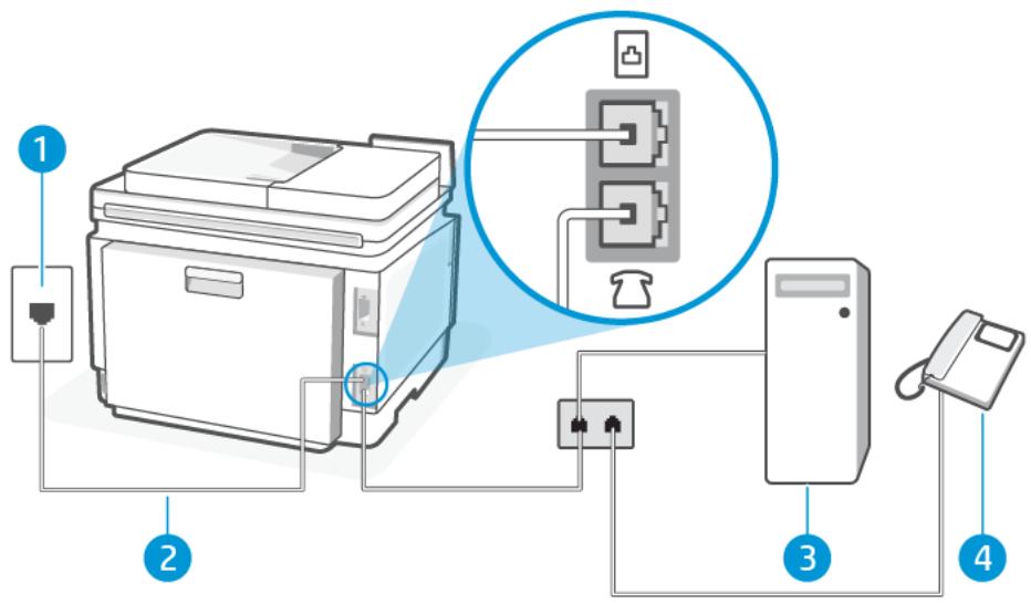 HP laser JET PRO 3302sdw - Cas K : Ligne vocale et de télécopie partagée avec un modem d'ordinateur et une messagerie vocale - 3