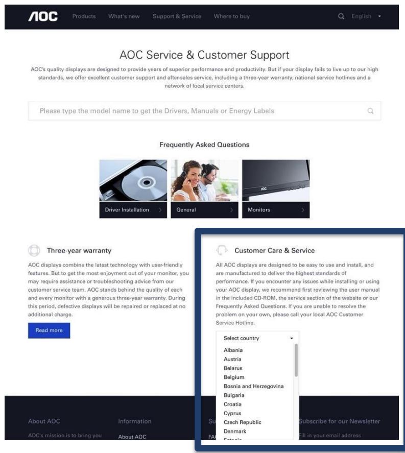 AOC Q27G3XMN- 1ms /180HZ /QHD/Miniled - - How to contact Customer Service - 2