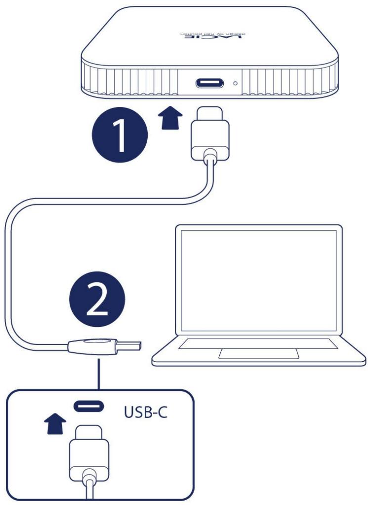 LACIE Mobile Drive Secure USB-C 2To - Connexion du cable USB - 1