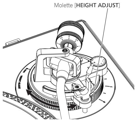 PIONEER DJ PLX-500 - Poussez le levier de levage vers le bas et posez la pointe de lecture sur le disque, puis reglez la molette [HEIGHT ADJUST] de sorte que le bras de lecture et le disque soit parallètes. - 2