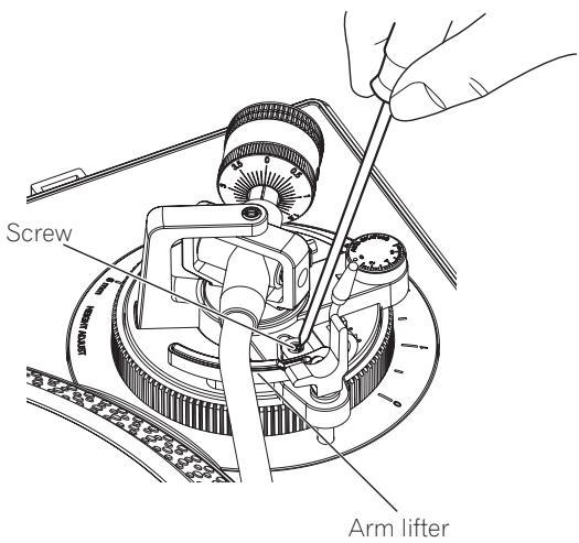 PIONEER DJ PLX-500 - Adjust the height by turning the screw while the arm lifter is pushed down. - 1