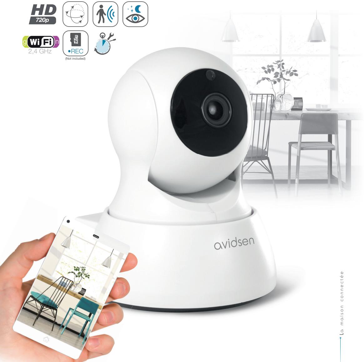 AVIDSEN CAMERA DE SURVEILLANCE INTÉRIEURE MOTORISÉE - Caméra IP WiFi rotative interieure 720P - 1