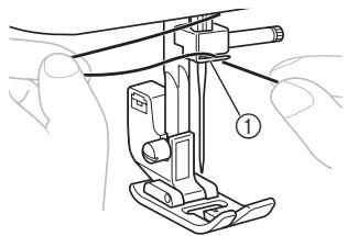 BROTHER X14s - Mettez le fil derriere le guide au-dessus de l'aiguille. - 1