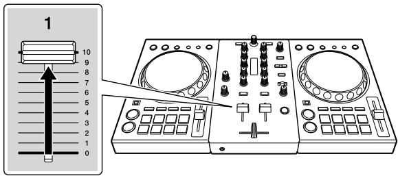 PIONEER DJ DDJ-400 - Zet de kanaalfader op het maximumniveau. - 1