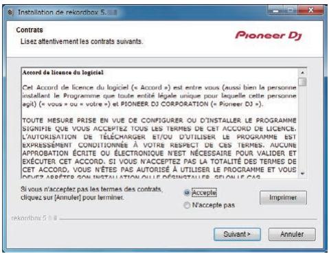 PIONEER DJ DDJ-800 - Lisez le contrat de licence, Sélectionnez [Accepte] si vous acceptez les termes, puis cliquez sur [Suvient]. - 1