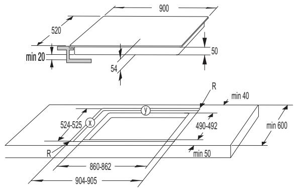 HISENSE I6433C - DIMENSIONS DE LA DÉCOUPE DANS LE PLAN DE TRAVAIL - ENCASTREMENT À FLEUR DE PLAN (uniquement pour certains modèles) - 2