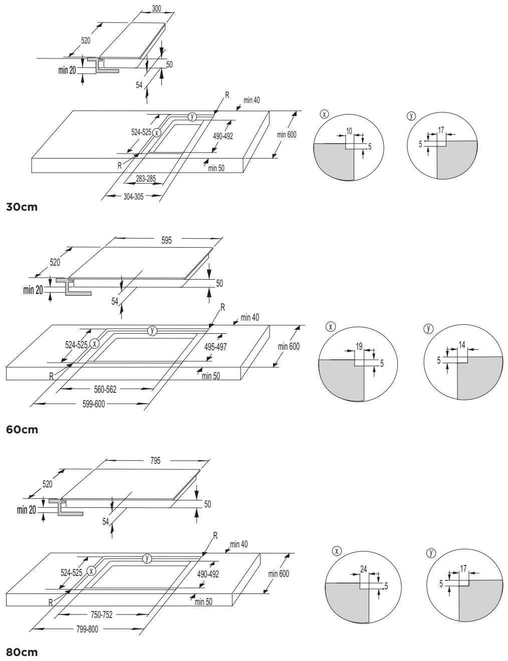 HISENSE I6433C - DIMENSIONS DE LA DÉCOUPE DANS LE PLAN DE TRAVAIL - ENCASTREMENT À FLEUR DE PLAN (uniquement pour certains modèles) - 1