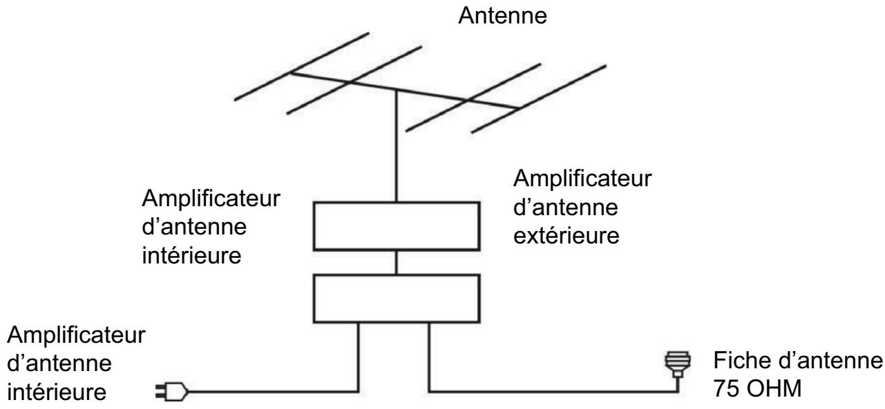 Antenne Amplificateur d'antenne intérieure Amplificateur d'antenne extérieure Amplificateur d'antenne intérieure Fiche d'antenne 75 OHM