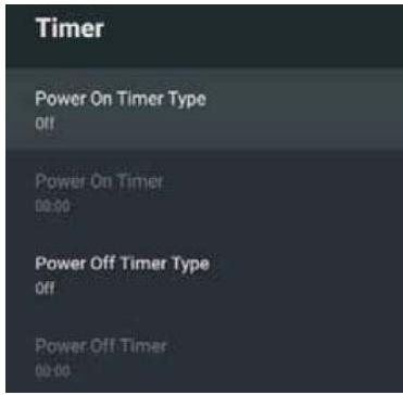 Timer Power On Timer Type Off Power On Timer 00:00 Power Off Timer Type Off Power Off Timer 00:00