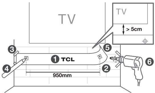 TCL ATMOS TS9030 - Montage mural de l'unité principale de la barre de son - 1