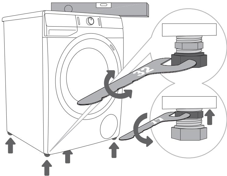 HISENSE WFGP10143VMB - RÉGLAGE DES PIEDS AJUSTABLES - 1
