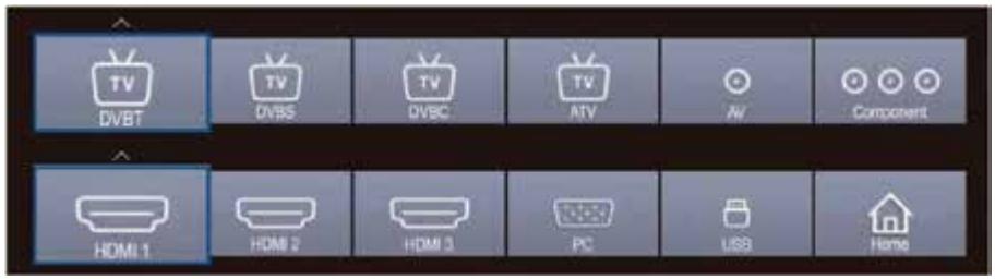 TV DVBT TV DVBS TV DVBC TV ATV AV Component HOMI 1 HOMI 2 HOMI 3 PC USB Home