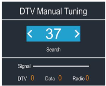 DTV Manual Tuning < 37 > Search Signal DTV 0 Data 0 Radio 0